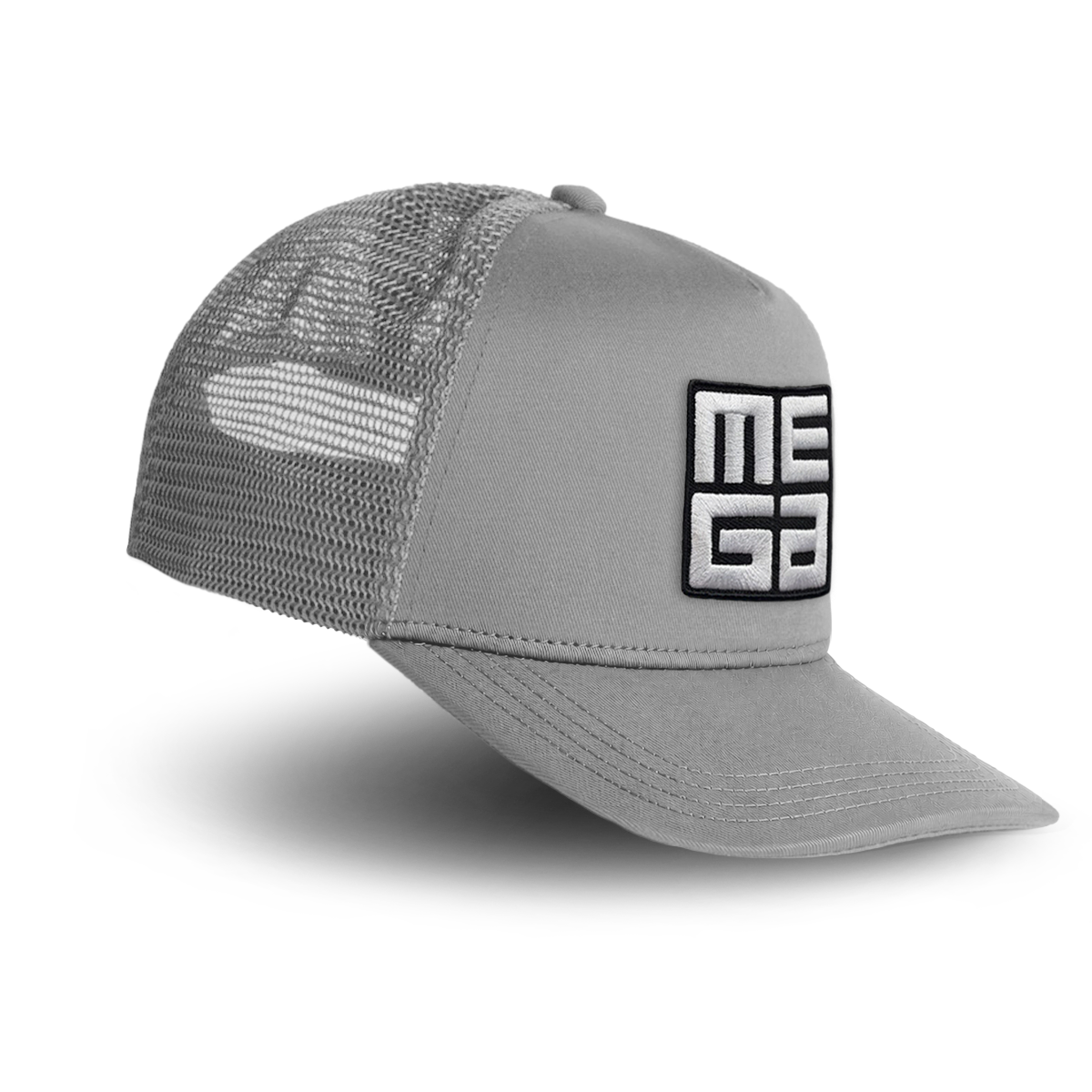 Trucker cap, MEGA 2x2" B&W Patch on Smoke