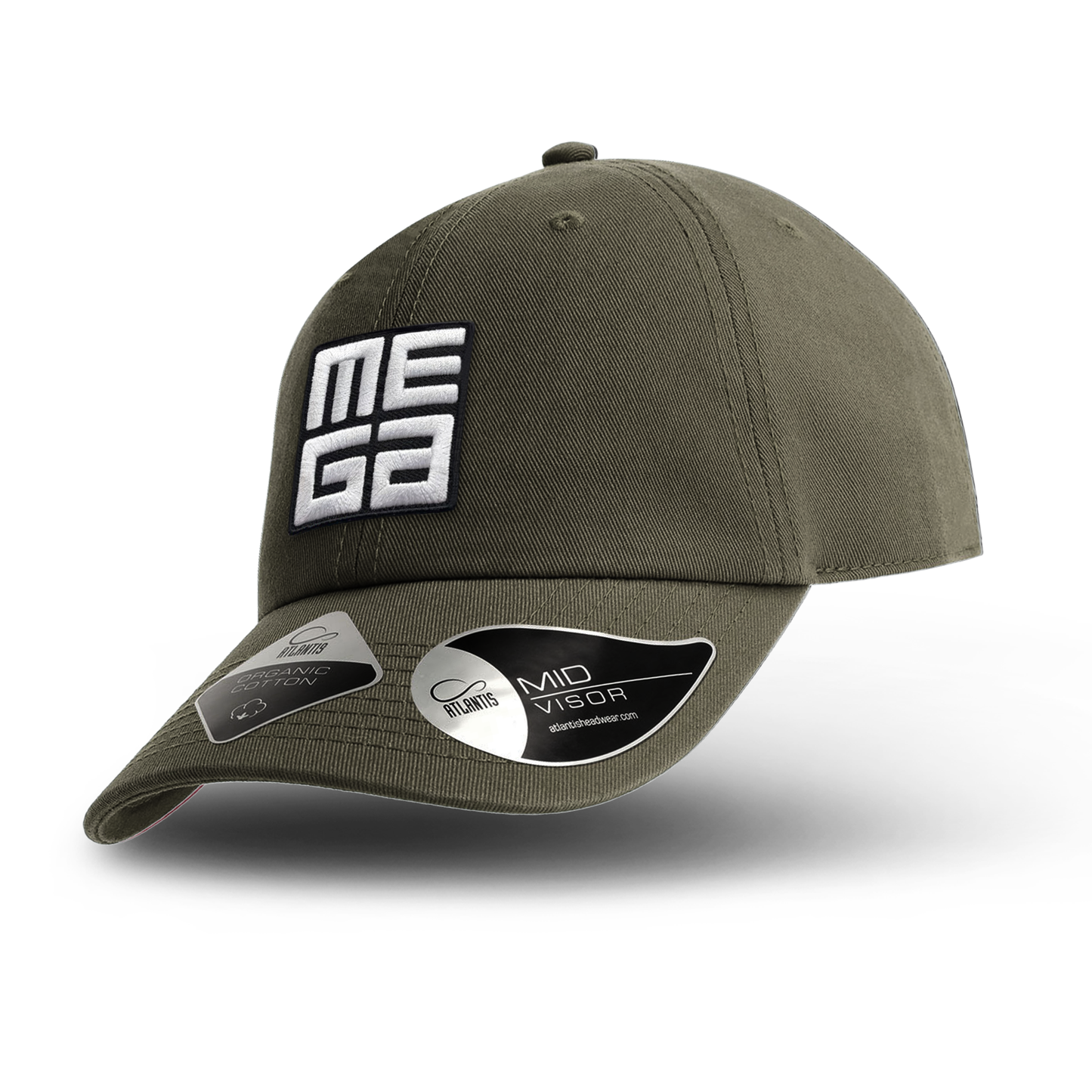 Organic Dad Cap MEGA 2x2" B/W Patch on Olivegrey