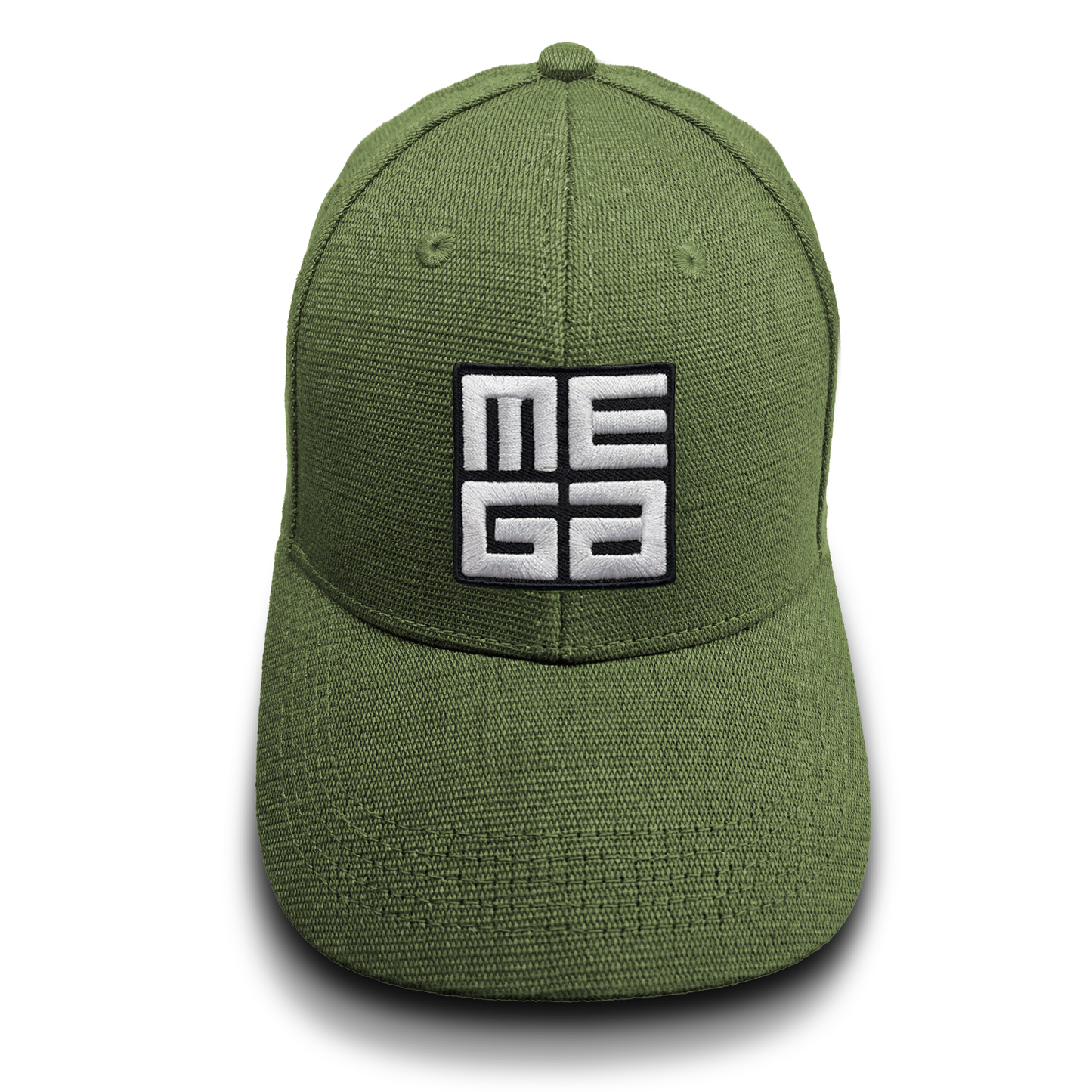 Hemp baseball cap, MEGA 2x2” B&W Patch on Olive