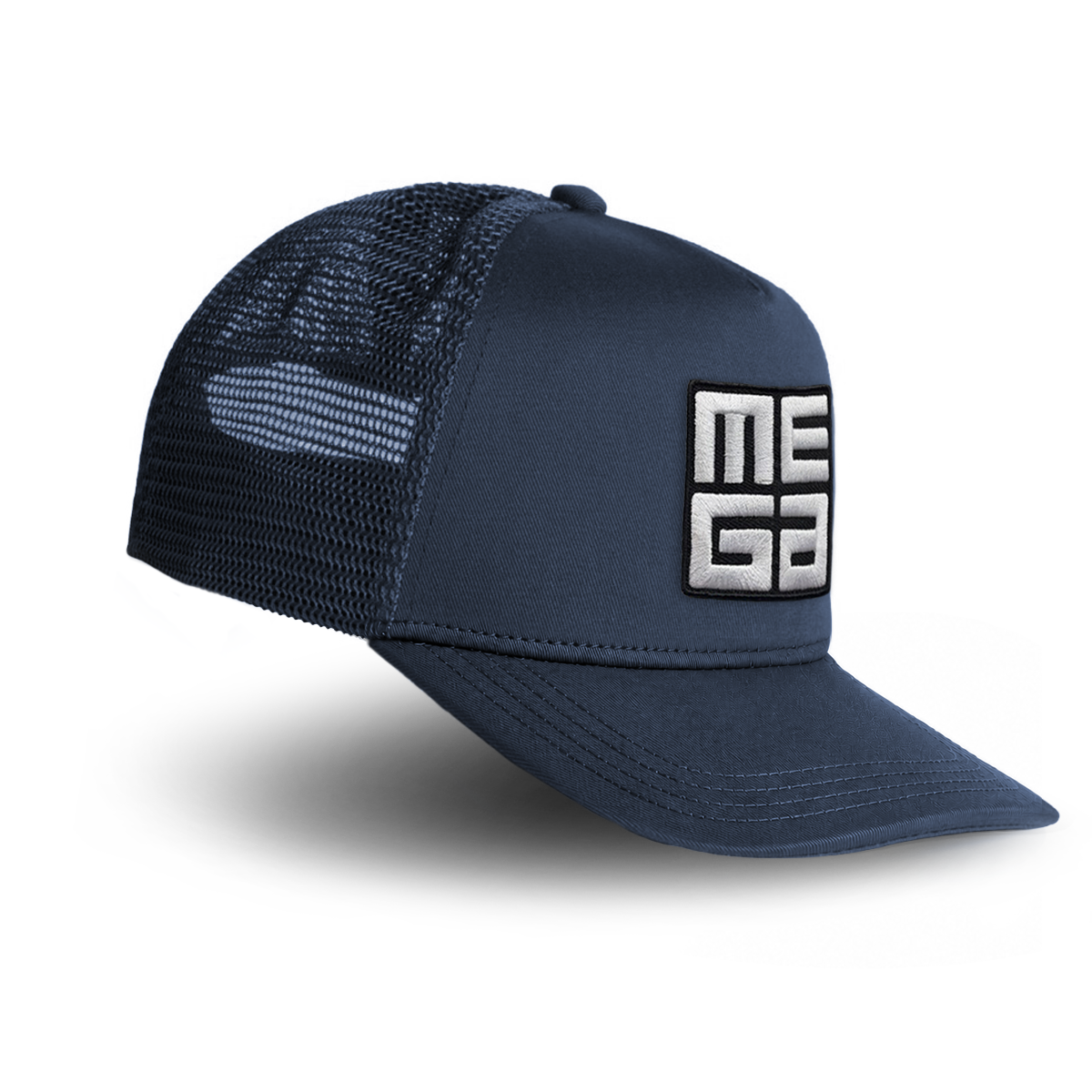 Trucker cap, MEGA 2x2" B&W Patch on Navy