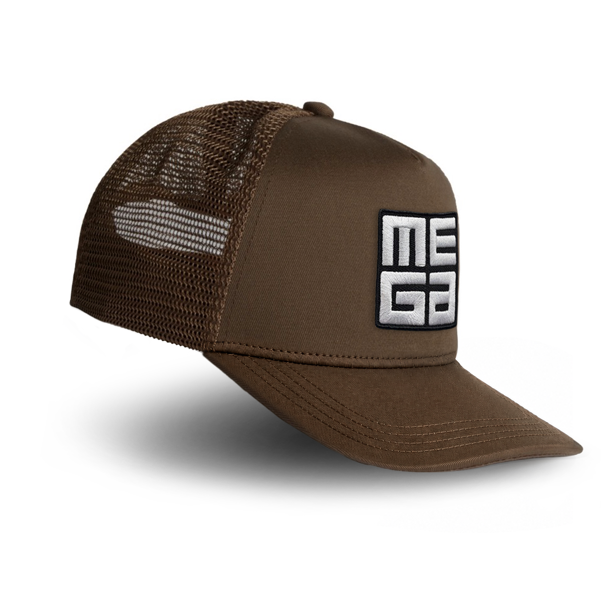 Trucker cap, MEGA 2x2" B&W Patch on Walnut