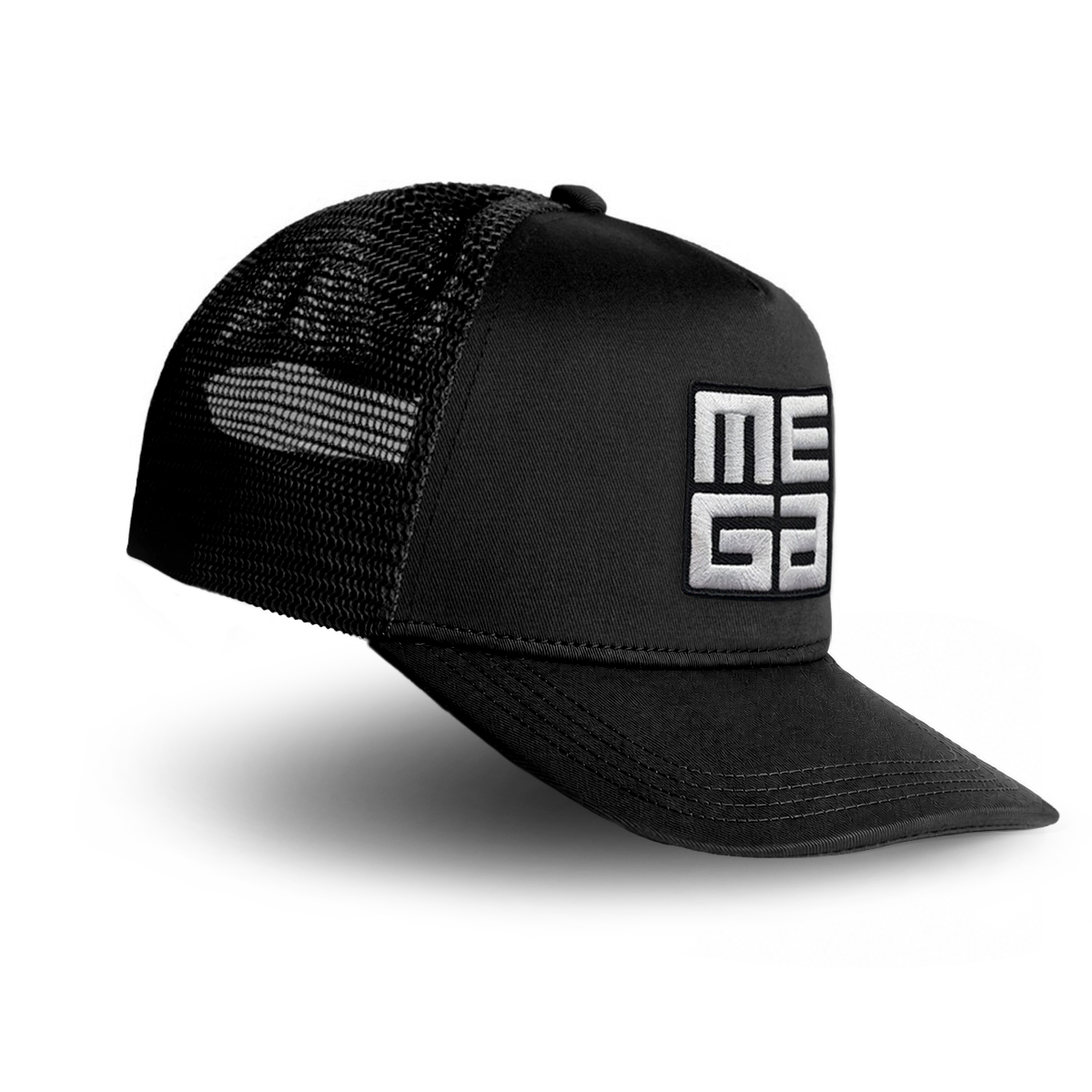 Trucker cap, MEGA 2x2" B&W Patch on Black