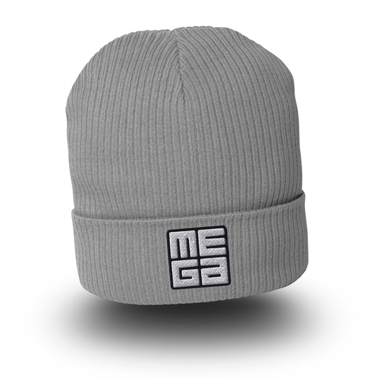 Organic Cotton Beanie in lightgrey with MEGA direct embroidery in black/white